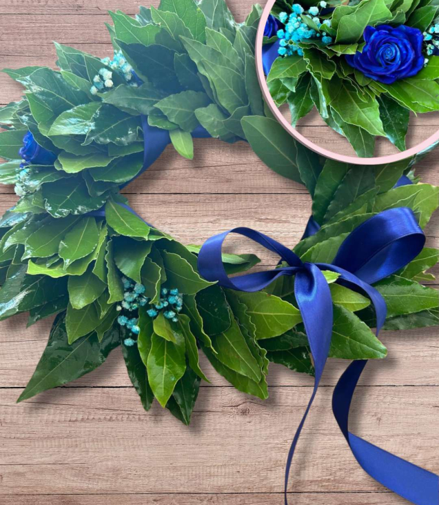 Corona di alloro laurea nastro blu