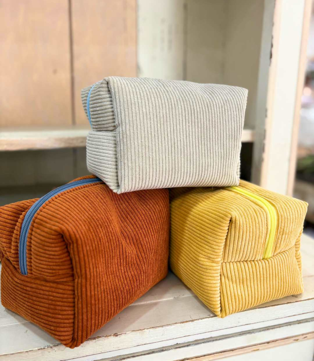 Trousse size grande - grigia, marrone e gialla