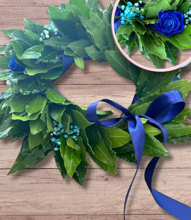 Corona di alloro laurea nastro blu